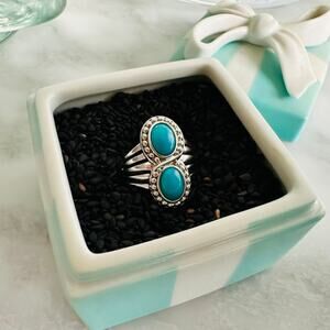 Oval Stacked 2 Stone Turquoise .925 Sterling Silver Ring Size 7 HSN Jay King